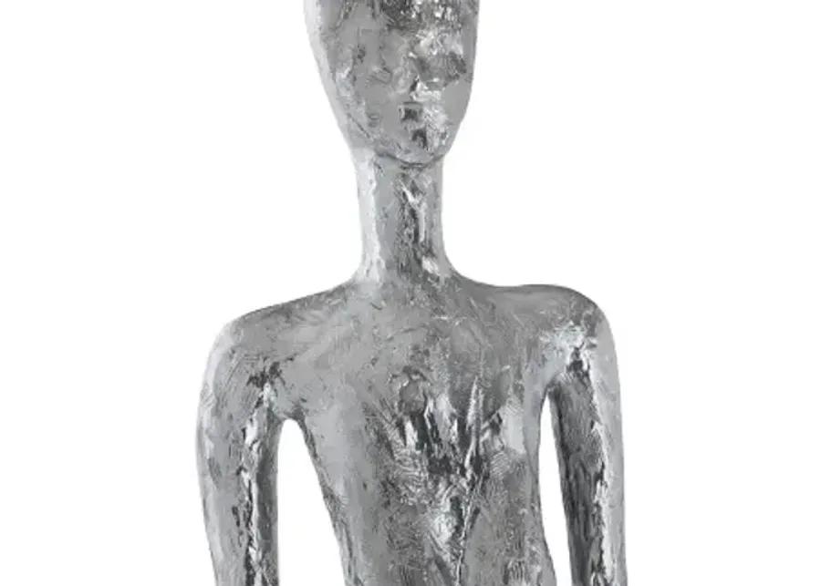 lottie sculpture, resin, liquid silver