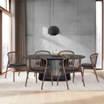 Pasadena Echo 7 Piece Oval Dining Set in Black Oak Finish with Walnut Finish Chairs