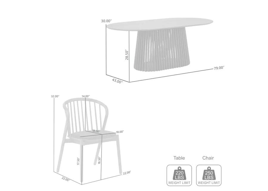 Pasadena Echo 7 Piece Oval Dining Set in Black Oak Finish with Walnut Finish Chairs