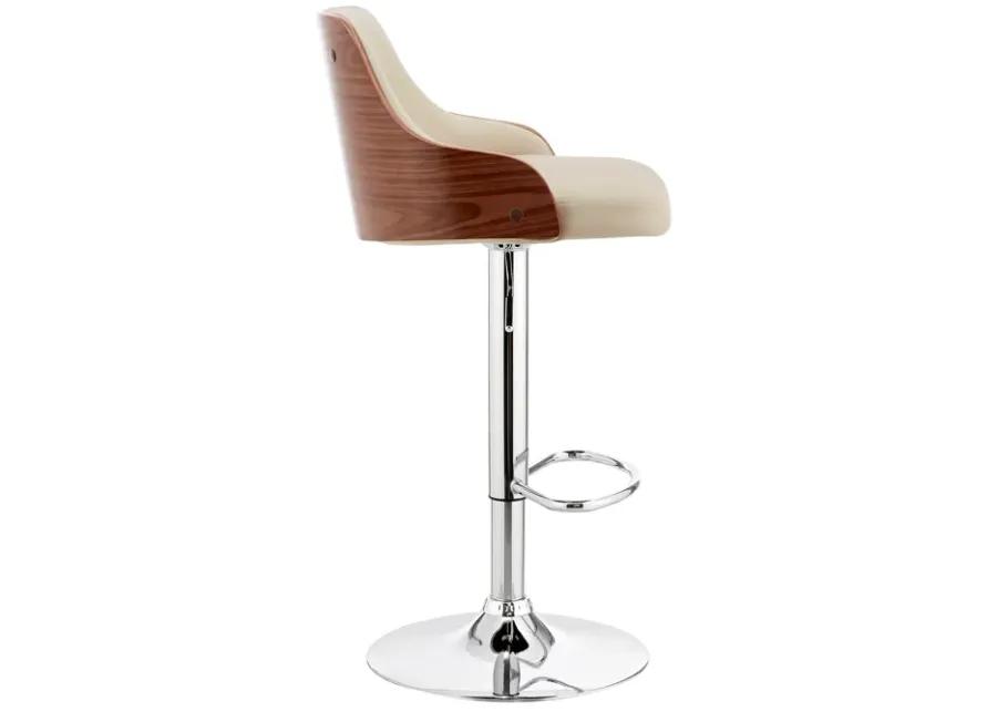 Asher Adjustable Cream Faux Leather and Chrome Finish Bar Stool