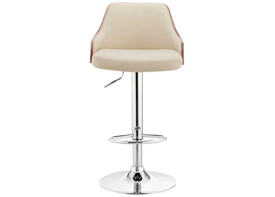 Asher Adjustable Cream Faux Leather and Chrome Finish Bar Stool