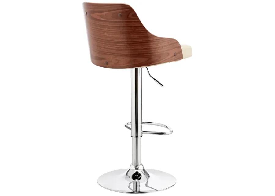 Asher Adjustable Cream Faux Leather and Chrome Finish Bar Stool