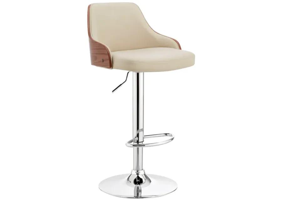 Asher Adjustable Cream Faux Leather and Chrome Finish Bar Stool