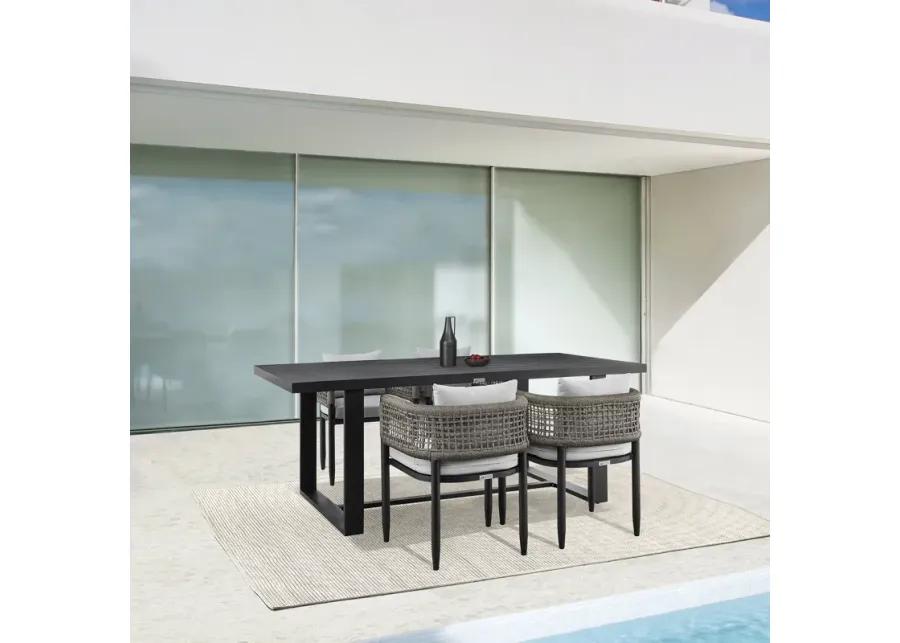 Felicia Outdoor Patio 5-Piece Dining Table Set in Aluminum with Gray Rope and Cushions