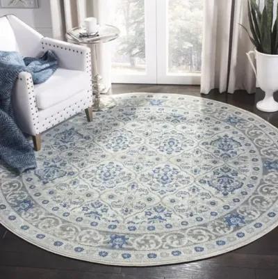 Brentwood 870 Light Grey / Blue 3' X 3' Round Round Powerloomed Rug