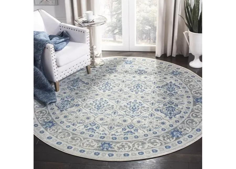 Brentwood 870 Light Grey / Blue 3' X 3' Round Round Powerloomed Rug