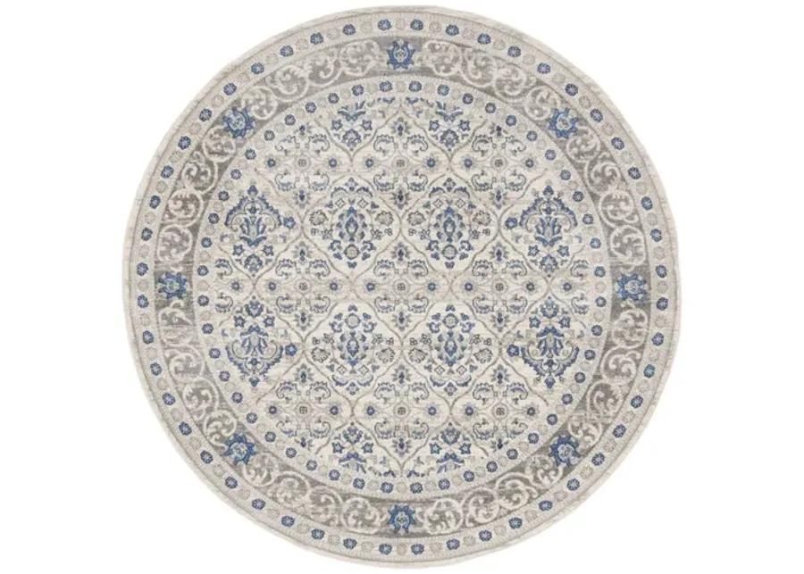 Brentwood 870 Light Grey / Blue 3' X 3' Round Round Powerloomed Rug