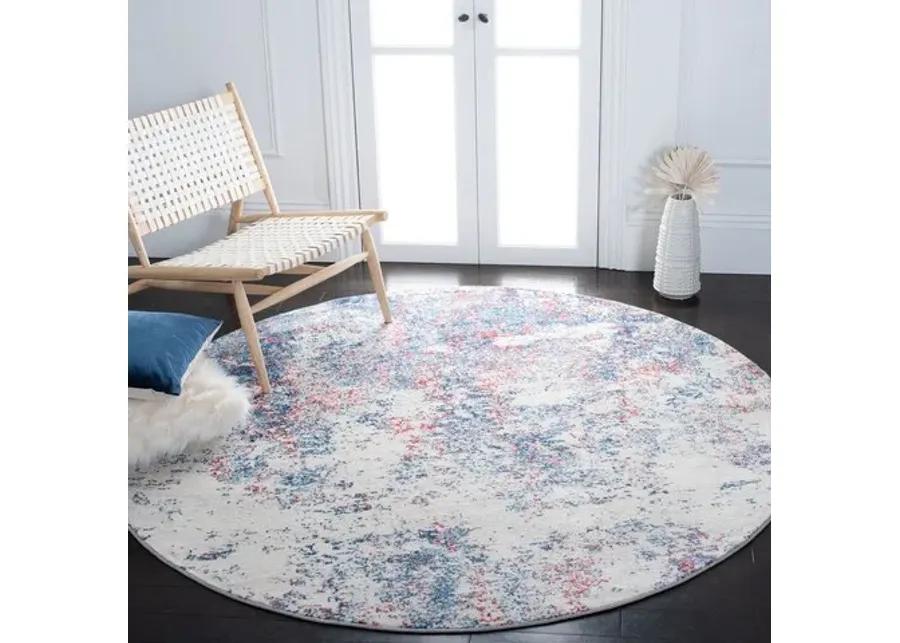 Brentwood 822 Navy / Red 3' X 3' Round Round Powerloomed Rug