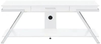 Marcia 1-drawer Wood 60" TV Stand White High Gloss and Chrome