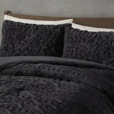 Madison Park Blair Black Ruched Fur Down Alternative Comforter Set