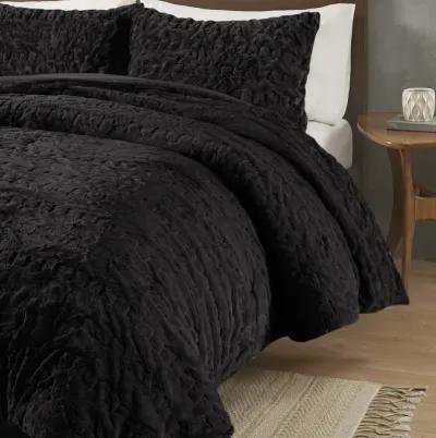 Madison Park Blair Black Ruched Fur Down Alternative Comforter Set