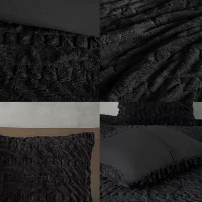 Madison Park Blair Black Ruched Fur Down Alternative Comforter Set