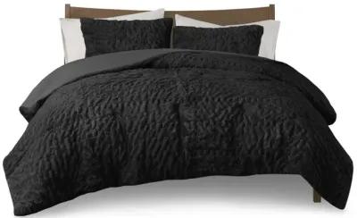 Madison Park Blair Black Ruched Fur Down Alternative Comforter Set