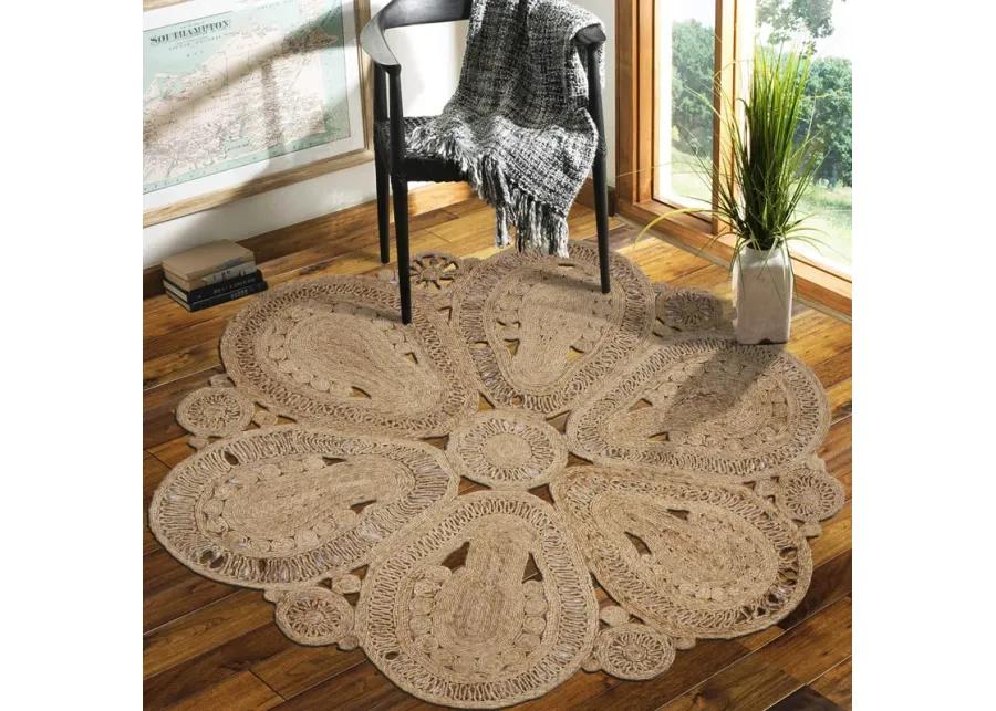 Nature Contemporary Floral Organic Jute Indoor Round Area Rug 6'