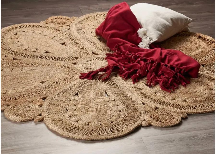 Nature Contemporary Floral Organic Jute Indoor Round Area Rug 6'