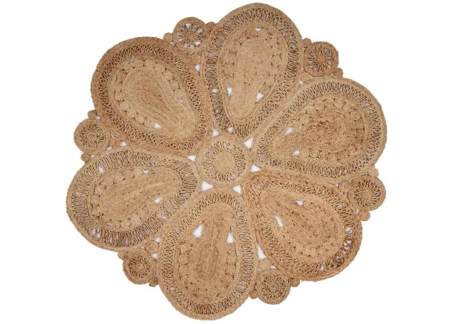 Nature Contemporary Floral Organic Jute Indoor Round Area Rug 6'