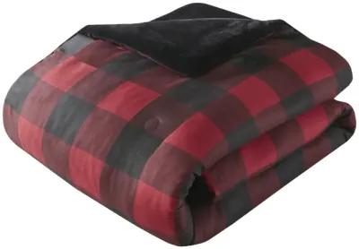 Woolrich Bernston Red Buffalo Check Faux Wool to Faux Fur Down Alternative Comforter Set