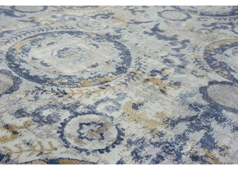 Bristol Beige/Blue Circles Polypropylene/Polyester 3'11" x 5'6" Rectangle Rug