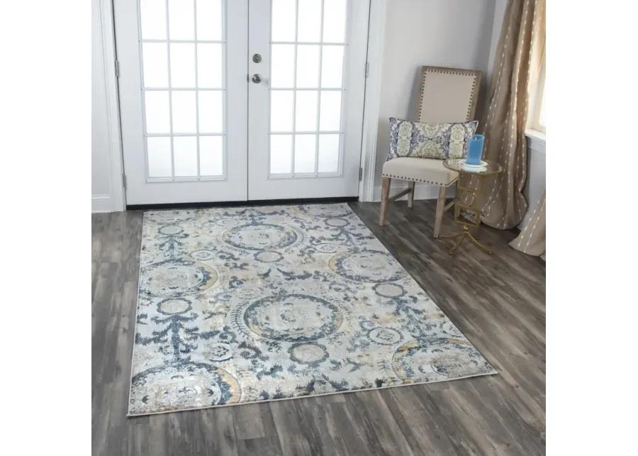 Bristol Beige/Blue Circles Polypropylene/Polyester 3'11" x 5'6" Rectangle Rug