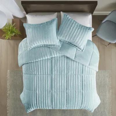 Madison Park Duke Aqua Faux Fur Comforter Mini Set