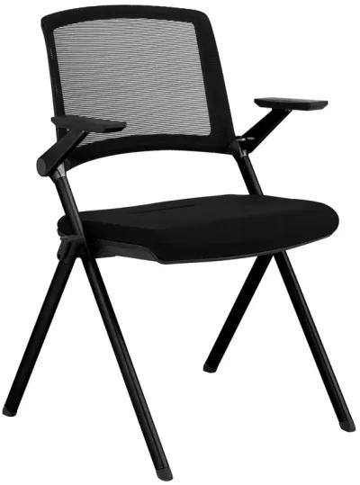 Hilma Stacking Visitor Chair in Black Seat Fabric and Mesh Back with Matte Black Frame - Set of 2