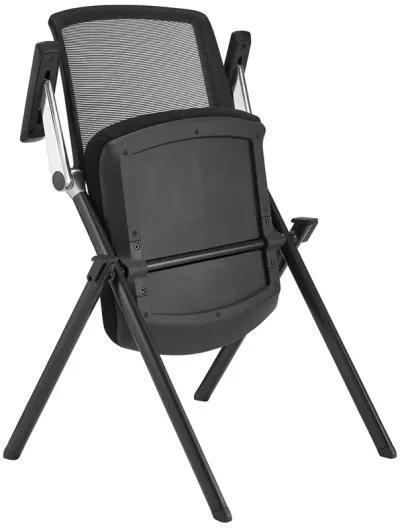 Hilma Stacking Visitor Chair in Black Seat Fabric and Mesh Back with Matte Black Frame - Set of 2