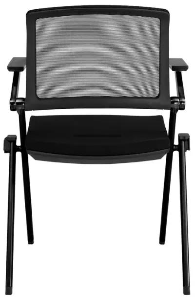 Hilma Stacking Visitor Chair in Black Seat Fabric and Mesh Back with Matte Black Frame - Set of 2