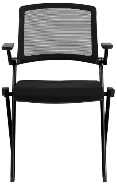 Hilma Stacking Visitor Chair in Black Seat Fabric and Mesh Back with Matte Black Frame - Set of 2