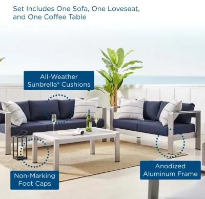 Shore Sunbrella® Fabric Outdoor Patio Aluminum 3 Piece Set