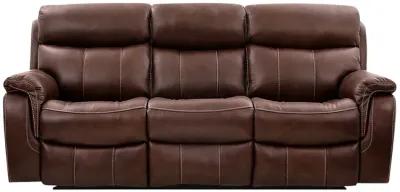 Montague Dual Power Headrest and Lumbar Support Reclining Sofa in Genuine Brown Leather