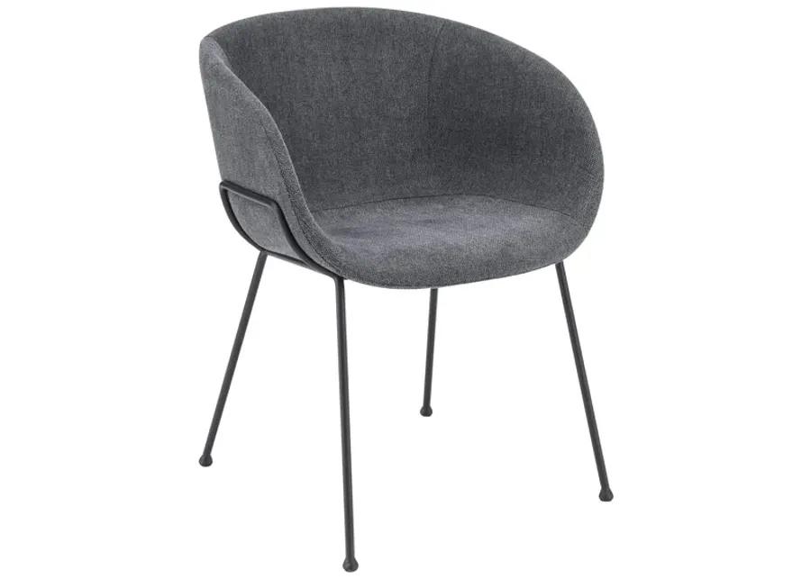 Zach Armchair in Dark Gray Fabric and Black Legs - Set of 2