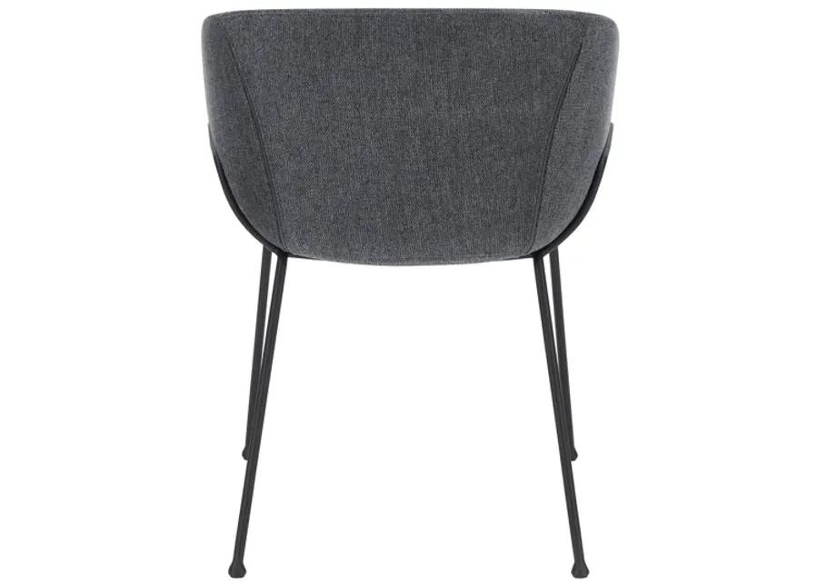 Zach Armchair in Dark Gray Fabric and Black Legs - Set of 2