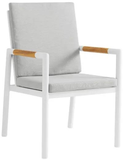 Royal White Aluminum and Teak Outdoor Dining Chair with Light Gray Fabric - Set of 2