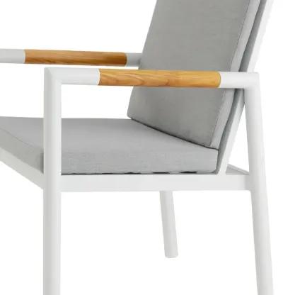 Royal White Aluminum and Teak Outdoor Dining Chair with Light Gray Fabric - Set of 2