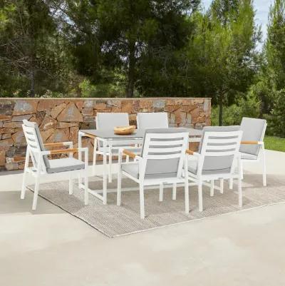 Royal White Aluminum and Teak Outdoor Dining Chair with Light Gray Fabric - Set of 2