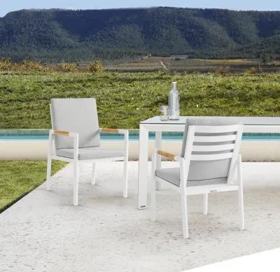 Royal White Aluminum and Teak Outdoor Dining Chair with Light Gray Fabric - Set of 2