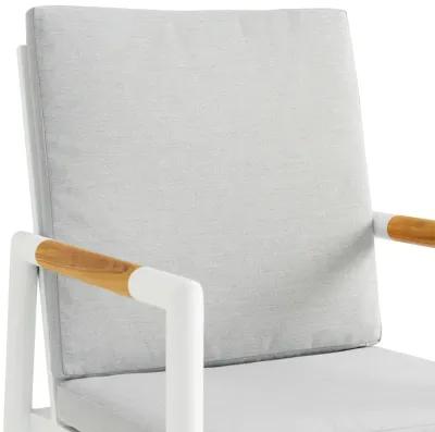 Royal White Aluminum and Teak Outdoor Dining Chair with Light Gray Fabric - Set of 2