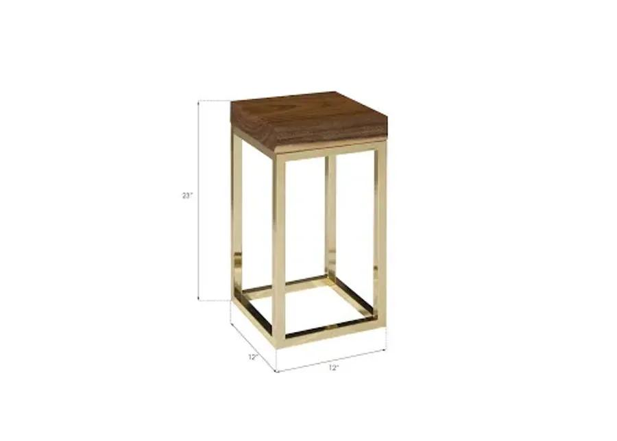 hayden end table, natural, narrow, square, plated brass base