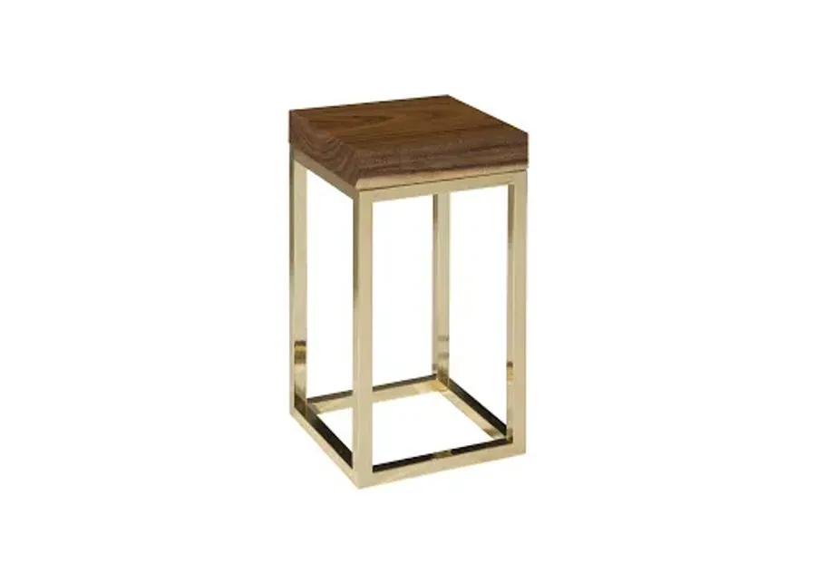 hayden end table, natural, narrow, square, plated brass base