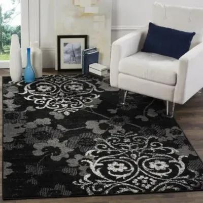 Adirondack Contemporary Black / Silver 9' X 9' Round Powerloomed Rug