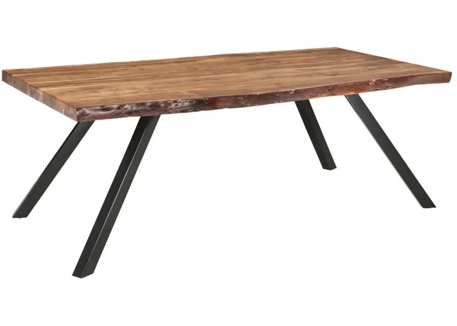 Reese Live Edge Solid Wood Metal Leg Dining Table in Natural Acacia