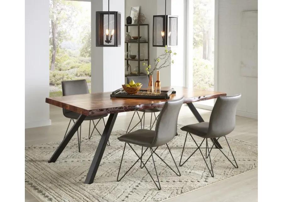 Reese Live Edge Solid Wood Metal Leg Dining Table in Natural Acacia