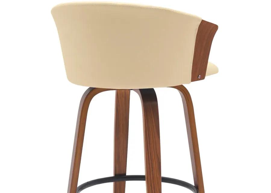 Diana 30" Swivel Walnut Wood Bar Stool in Cream Faux Leather