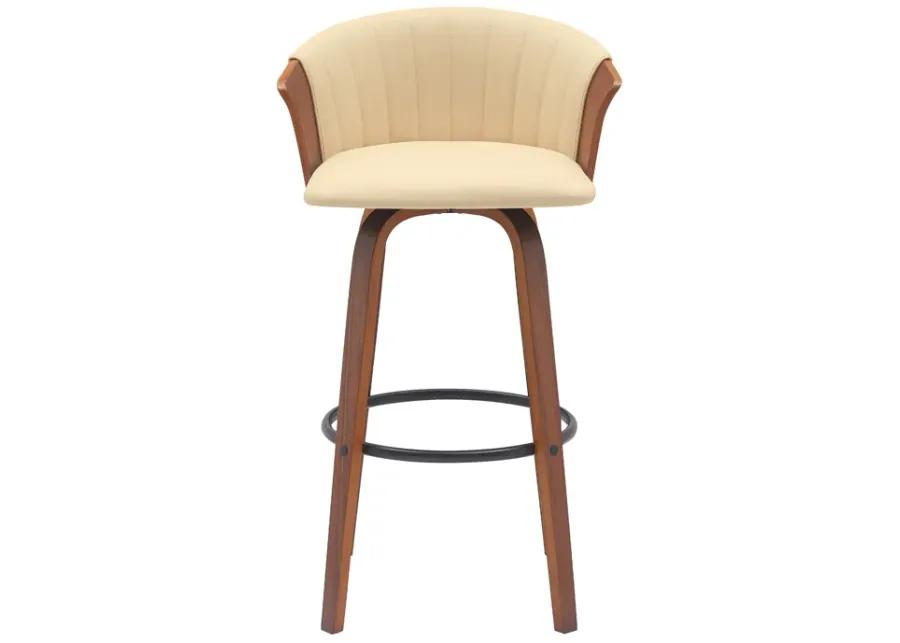 Diana 30" Swivel Walnut Wood Bar Stool in Cream Faux Leather