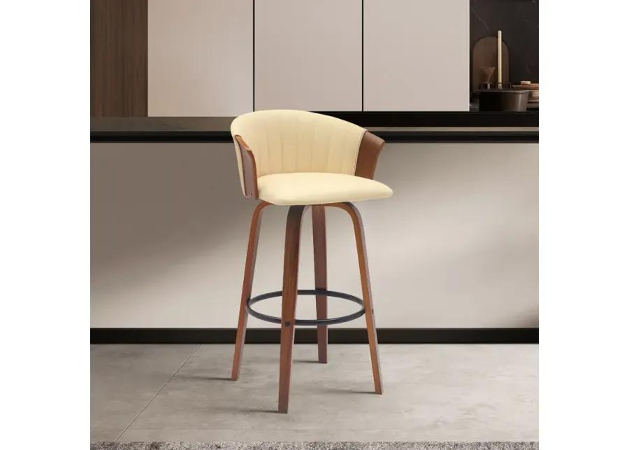 Diana 30" Swivel Walnut Wood Bar Stool in Cream Faux Leather