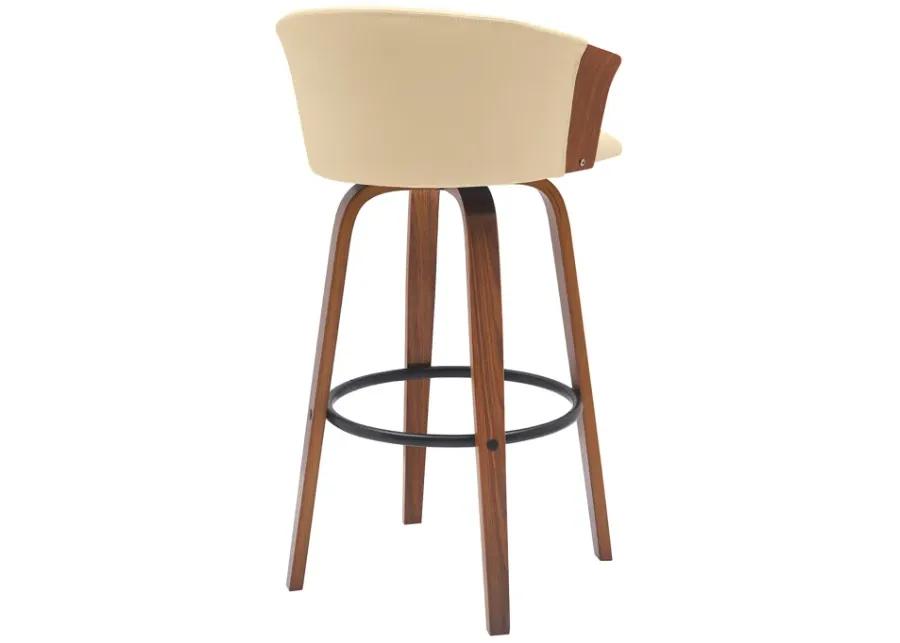 Diana 30" Swivel Walnut Wood Bar Stool in Cream Faux Leather