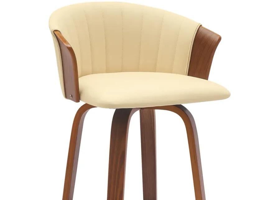 Diana 30" Swivel Walnut Wood Bar Stool in Cream Faux Leather