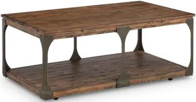 Montgomery Industrial Reclaimed Wood Coffee Table with Casters in Bourbon finish