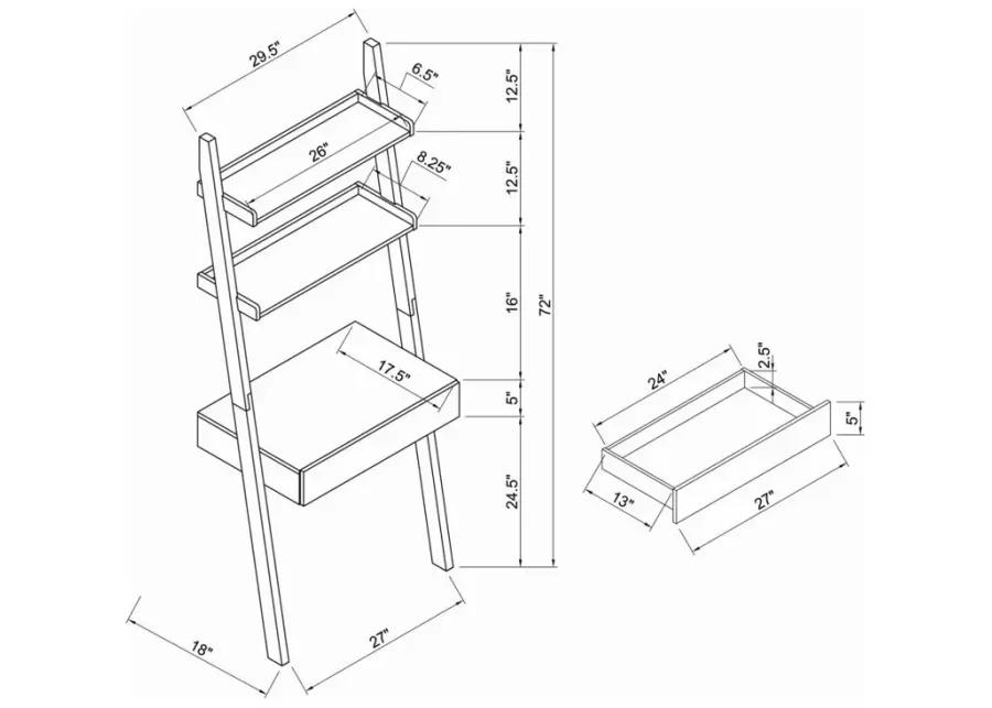 Colella 3-piece 1-drawer Ladder Desk Set Cappuccino