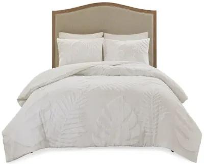 Madison Park Bahari Off-White 3 Piece Tufted Cotton Chenille Palm Duvet Cover Set